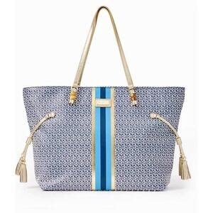 Lilly Pulitzer Women's Mizner Tote Bag Large Purse Resort Rare Preppy Blue Gold